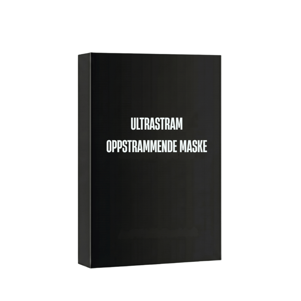 Ultimat oppstrammende maske pakket i elegant sort emballasje for optimal hudpleie.