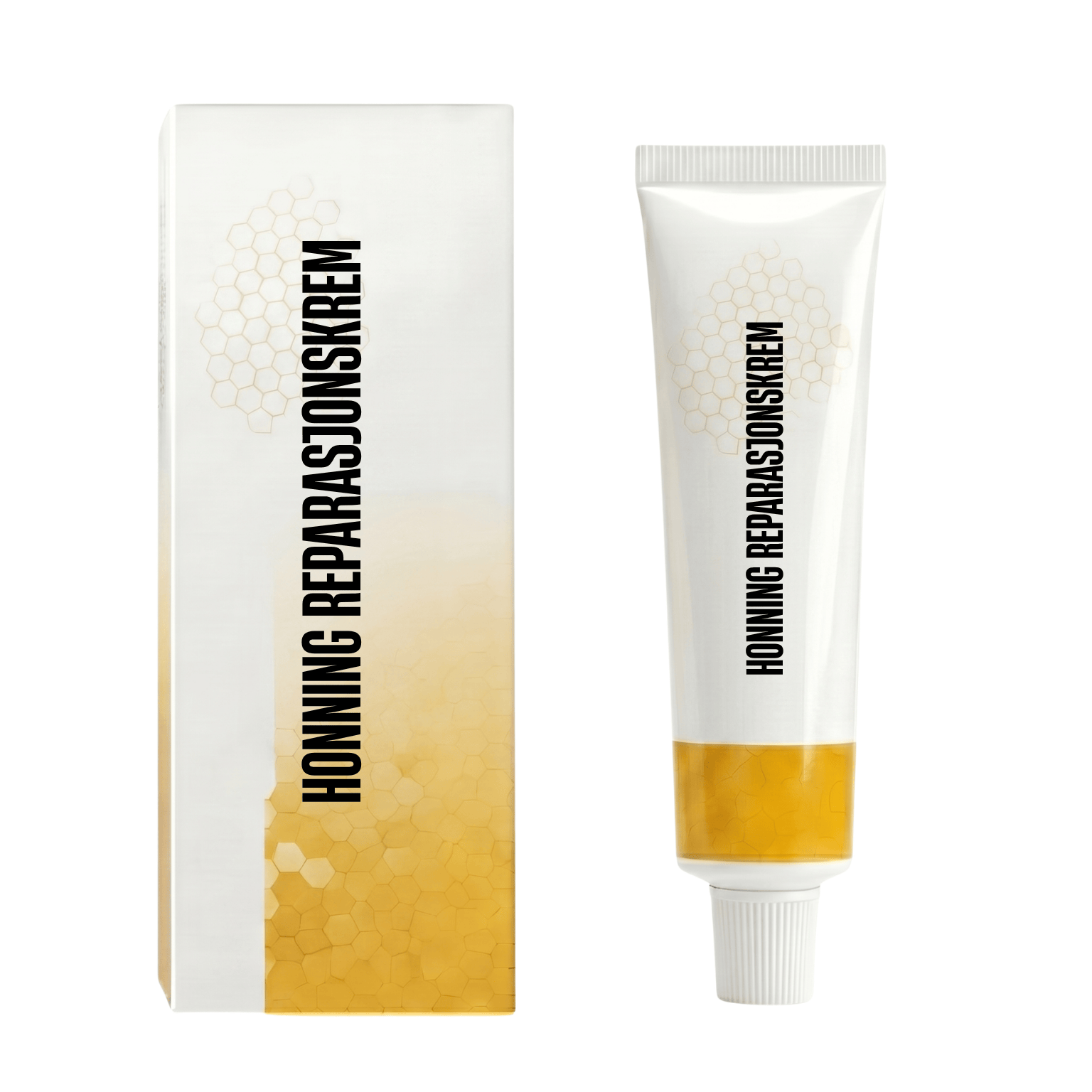 Honning reparasjonskrem tube og emballasje for daglig hudpleie med glattere finish.