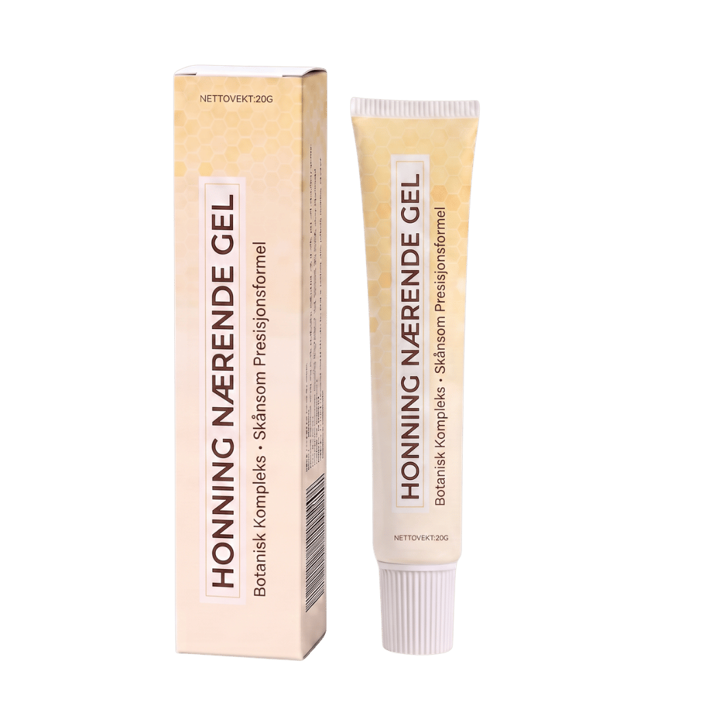 Honning Nærende Gel tube and box, lightweight nourishing gel for smooth, refreshed skin appearance.