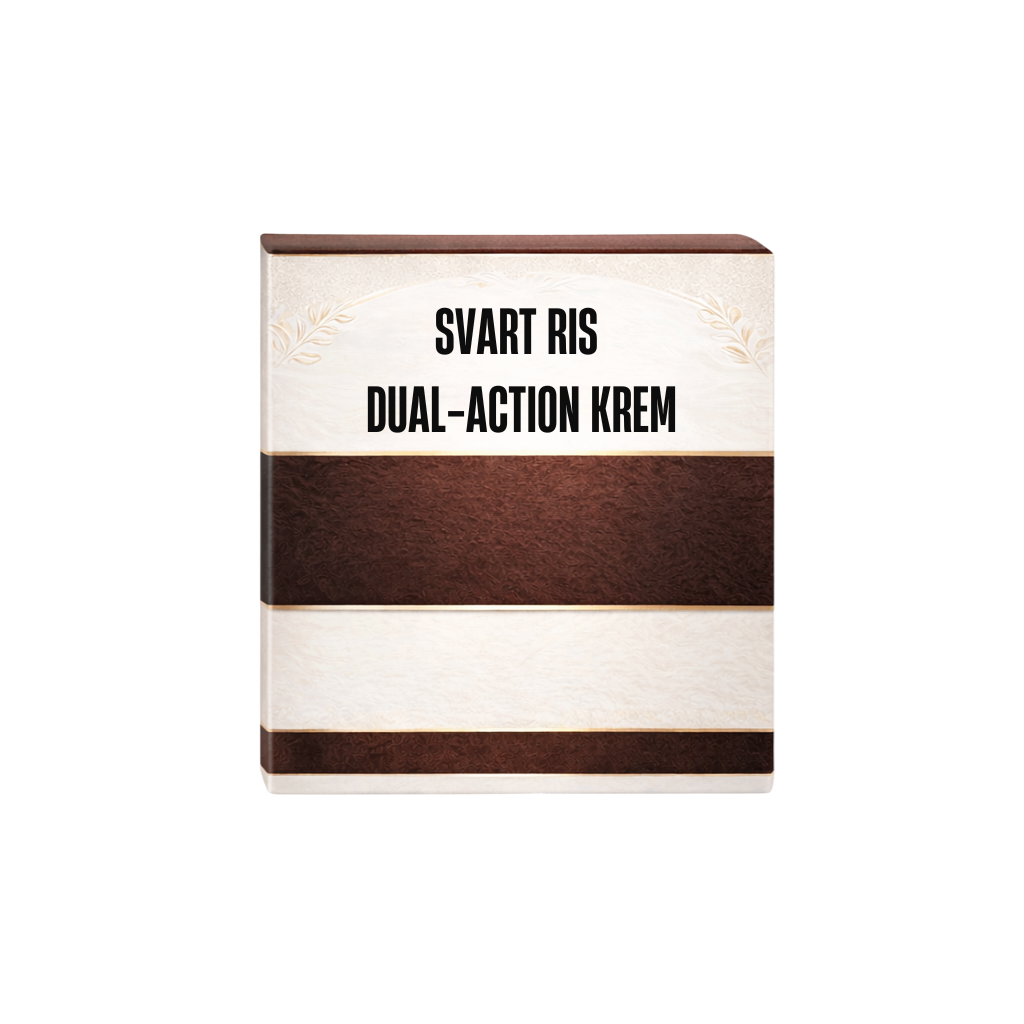 Svart ris dual-action krem packaging showcasing its elegant design and skincare benefits.