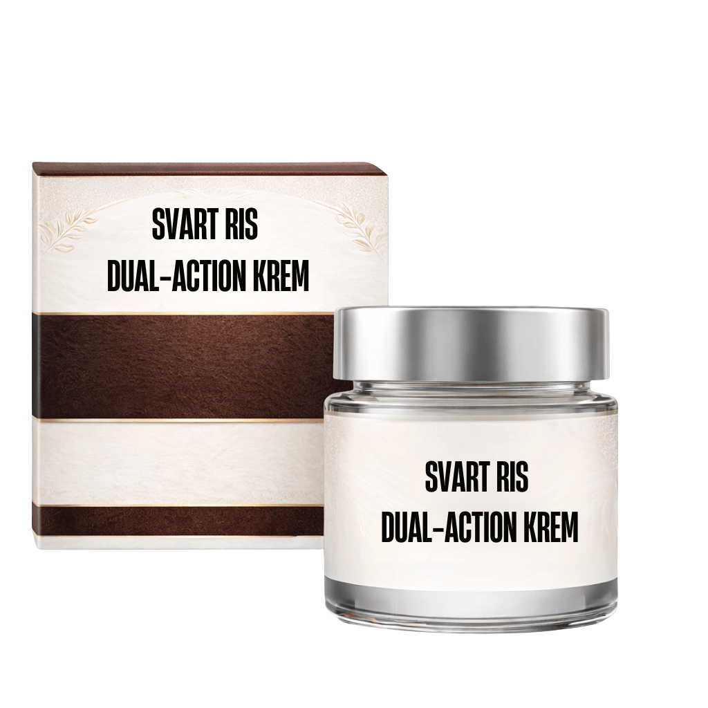 Svart ris dual-action krem i glasskrukke med matching eske, perfekt for daglig hudpleie.