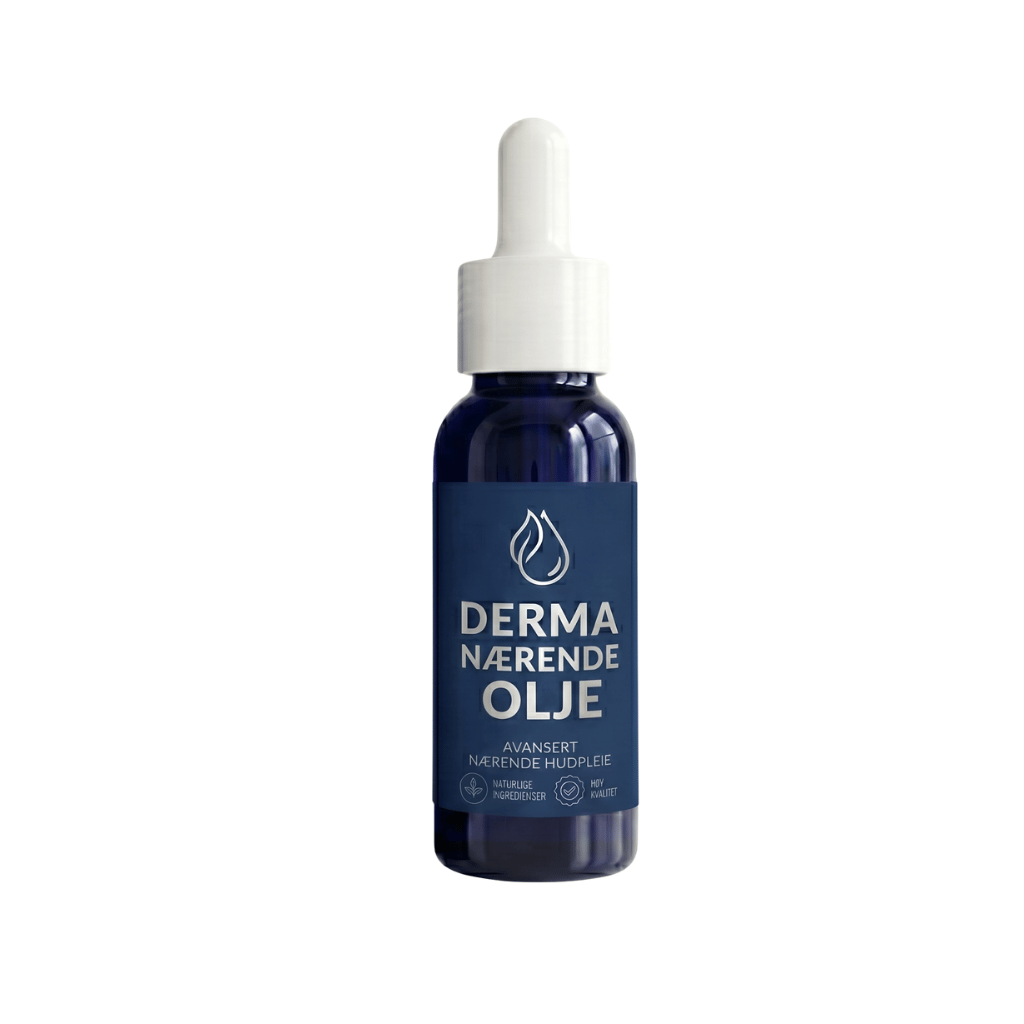 Flaske med Derma nærende olje for daglig hudpleie og fuktighet. Enkel og lett i bruk.