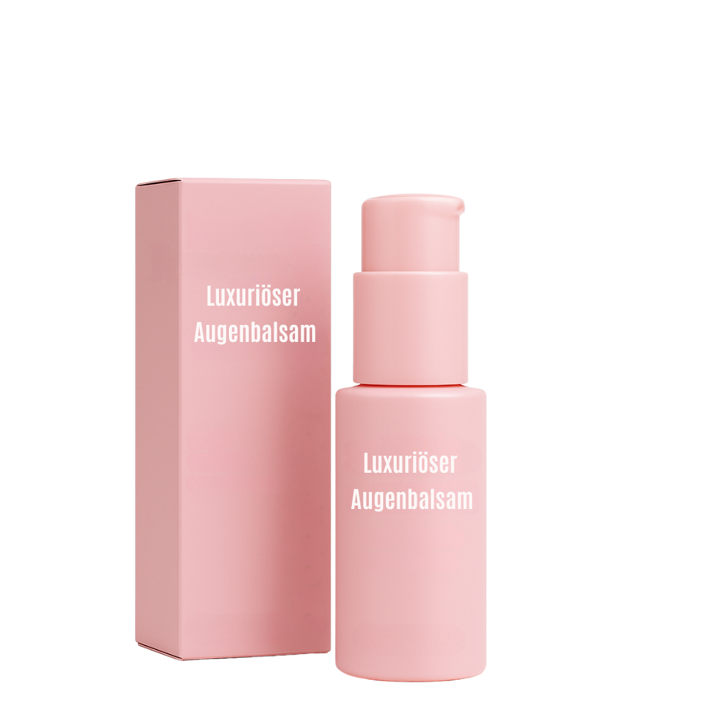 Luxuriöser Augenbalsam in rosa flaske og eske, designet for skjønnhetspleie rundt øynene.