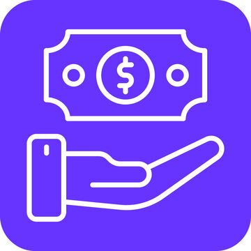 Tips icon with hand and dollar bill representing virtual gratuity support.