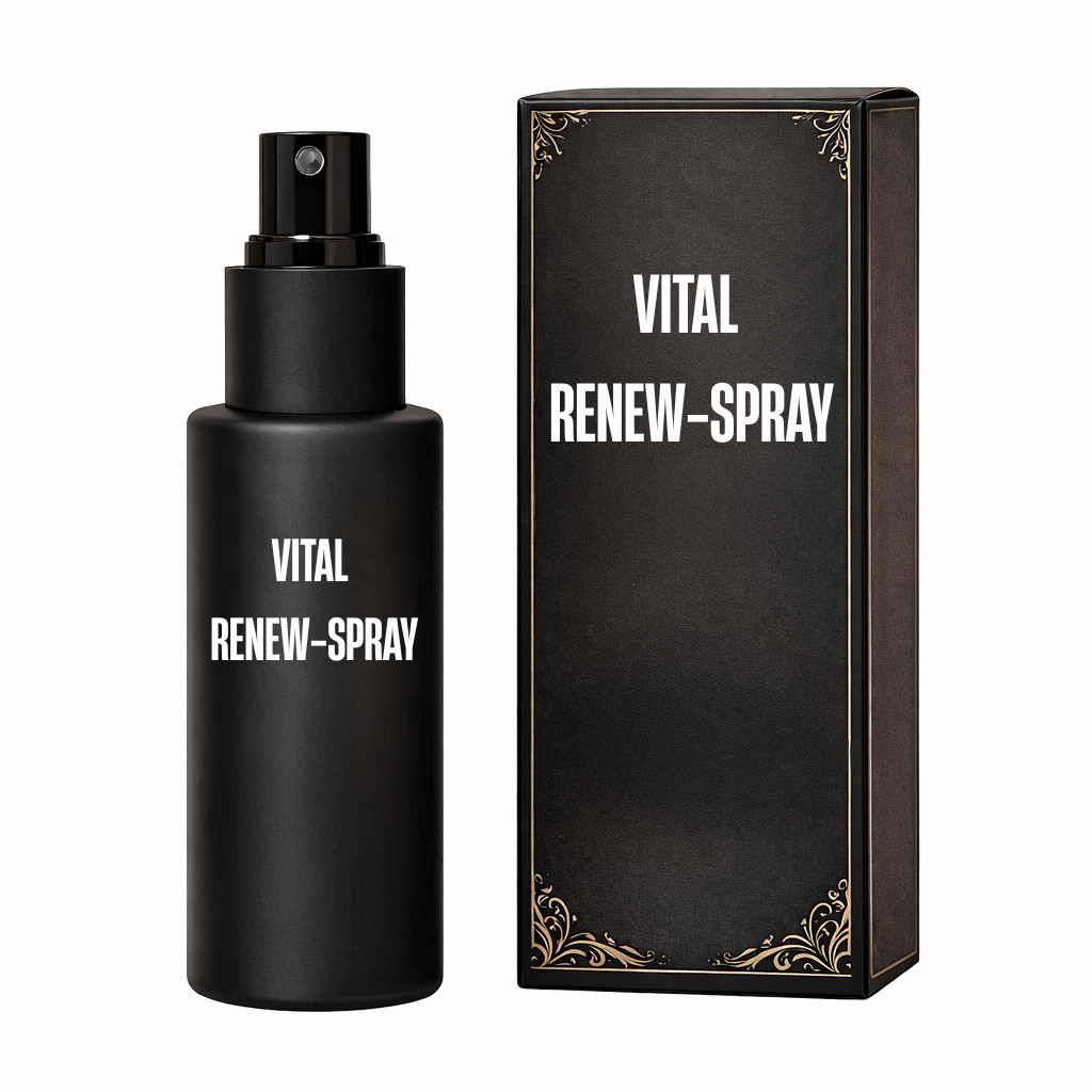 Vital Renew-spray bottle and packaging for shiny, healthy hair care.