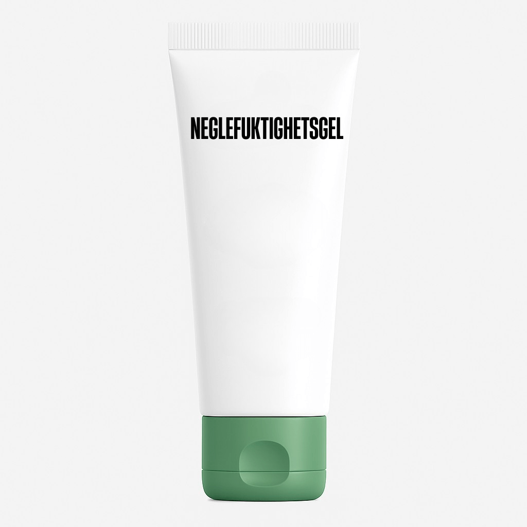 Bilde av neglefuktighetsgel i en hvit tube med grønn bunn, egnet for daglig neglepleie.