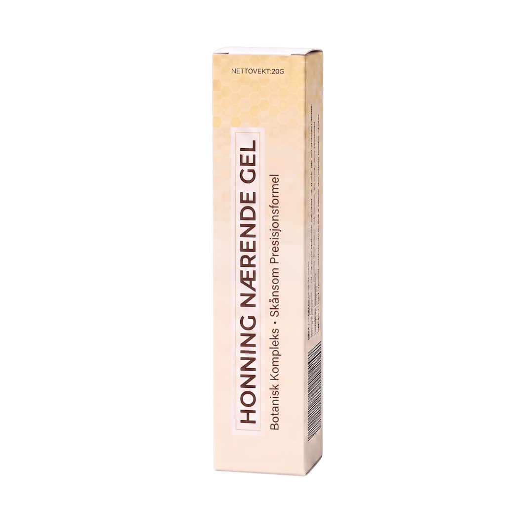 Honning Nærende Gel emballasje, lett og nærende gel for en frisk og velpleid hud.