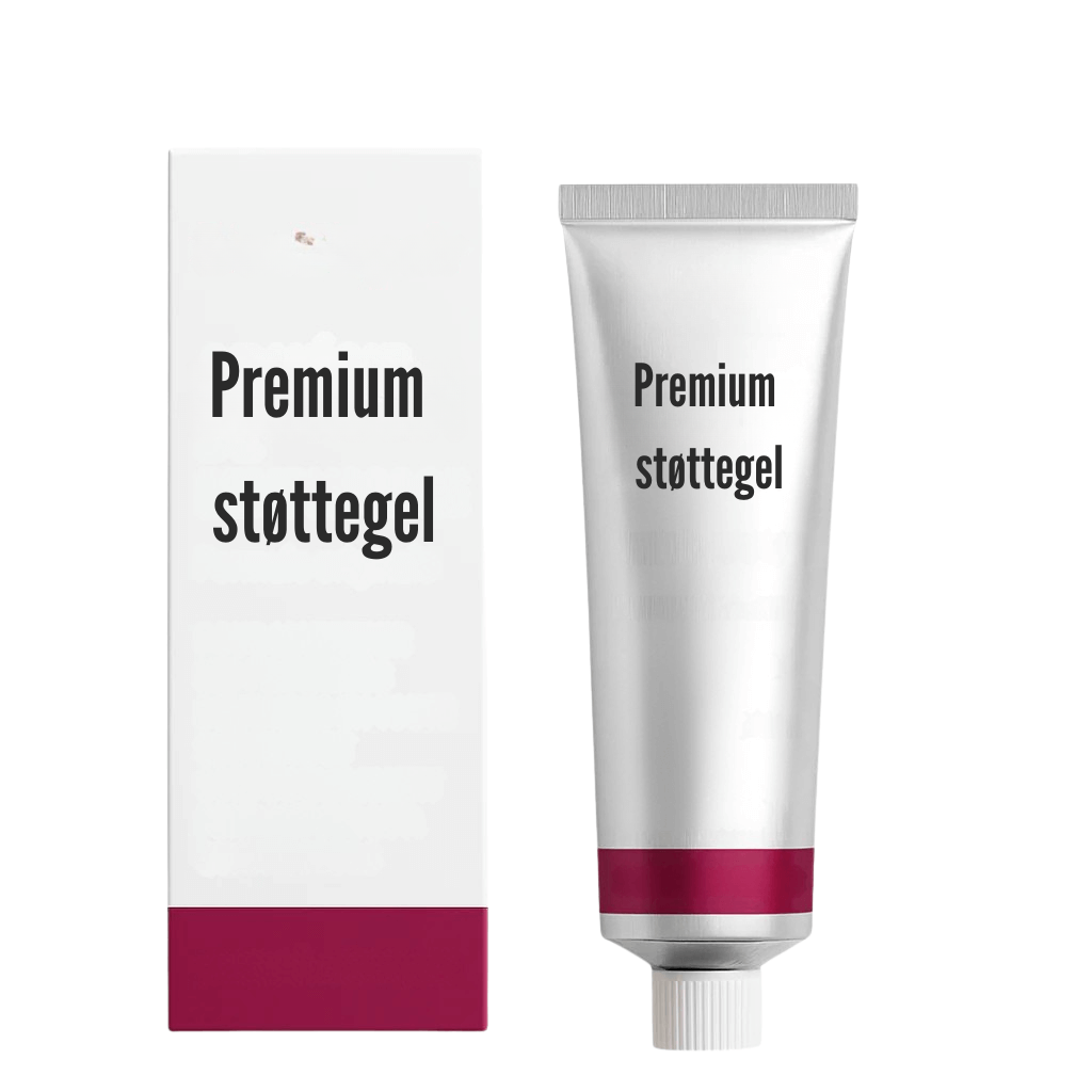 Premium støttegel tube and box, designed for a refined and smooth skin appearance.