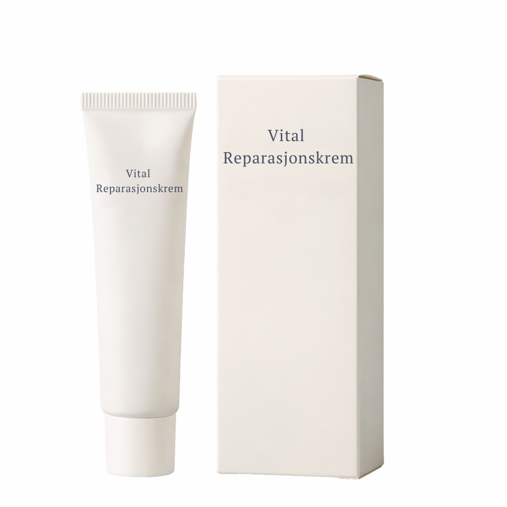Vital Reparasjonskrem tube and packaging showcasing its skin-enhancing benefits