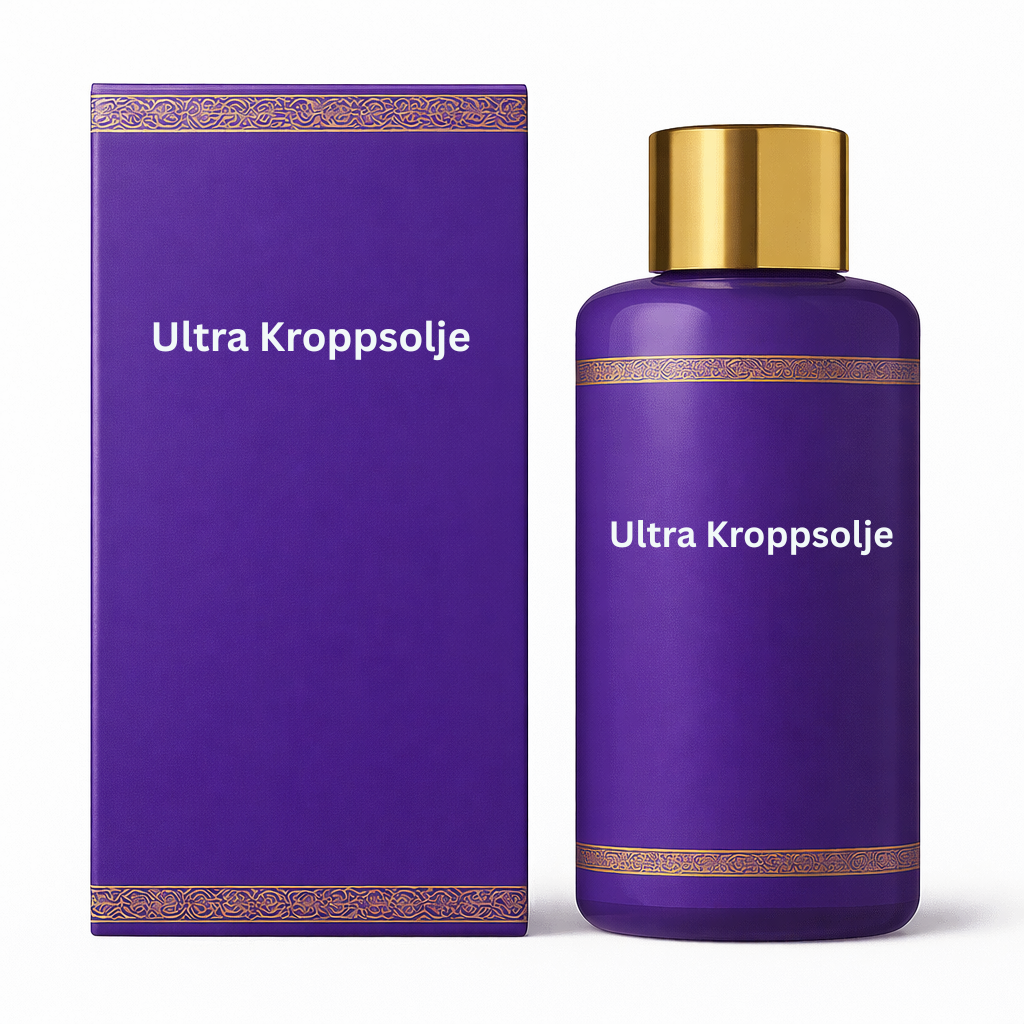 Ultra Kroppsolje flaske og eske, pleiende hudløsning for jevnere og friskere hud.