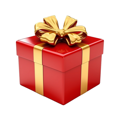 🎁 Gratis Gave 🎁 - en rød gaveeske med gullsløyfe som symboliserer overraskelser.
